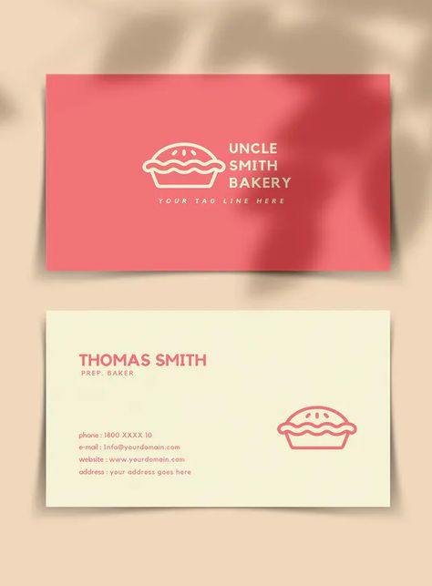 Minimal Bakery Business Card Template PSD Visiting Cards For Bakery, Minimal Visit Card, Design Bakery Logo, Cute Visiting Cards, Graphic Designer Card Business, Bakery Cards Business, Brand Card Design Ideas, Business Card Design For Bakery, Business Card Design Bakery