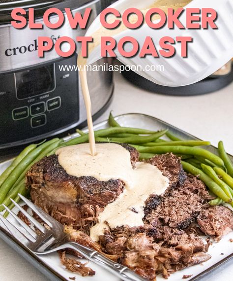 Sour Cream Gravy, Creamed Beef, Cream Gravy, Crockpot Roast, Pot Roast Slow Cooker, Beef Chuck Roast, Pot Roast Recipes, Crockpot Beef, Roast Recipes