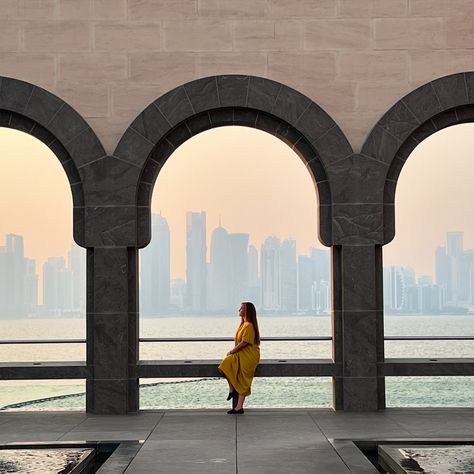 Sunset view of Doha’s skyline from the Islamic Museum of Art 🇶🇦 #qatar #qatarstopover #qatarairways #dohainstagram #miapark #museumofislamicart Doha Skyline, Islamic Museum, Sunset View, Qatar Airways, Sunset Views, Doha, Museum Of Art, Qatar, Art Museum