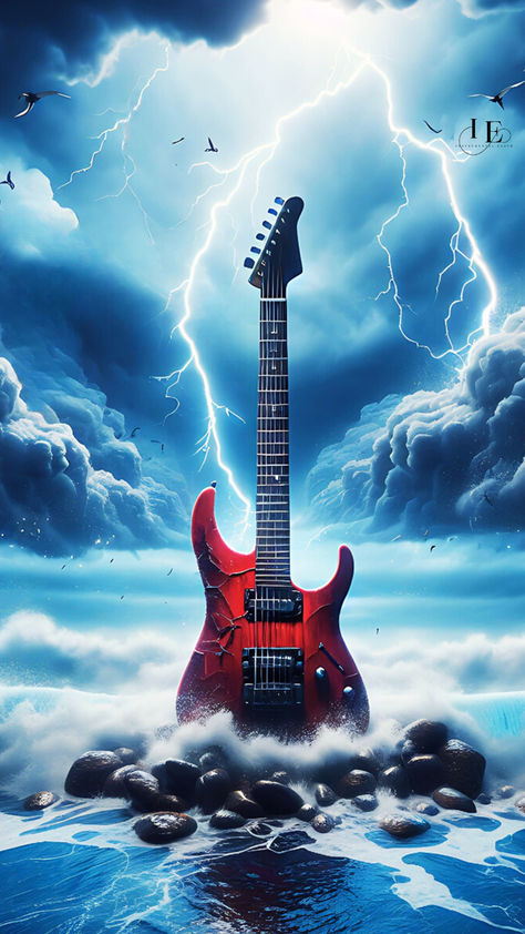 Music Wallpaper Youtube Size, Red Guitar Wallpaper, Electric Guitar Music, Phoenix Artwork, Music Designs, Red Electric Guitar, Red Guitar, Dj Art, Grim Reaper Art