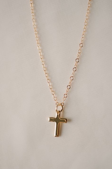 Mini Cross Necklace | Luna & Jade – Luna & Jade Cross Necklace Simple, Golden Cross, Preppy Jewelry, Easy Jewelry, Mini Cross, Golden Jewelry, Gold Cross Necklace, Jewelry Accessories Ideas, Precious Jewels