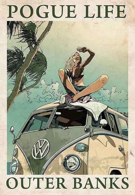 Pogue Life Outer Banks, Les Pogues, Beach Wall Collage, Pogue Life, Vw Art, Filmy Vintage, Combi Volkswagen, Surf Poster, Vintage Instagram