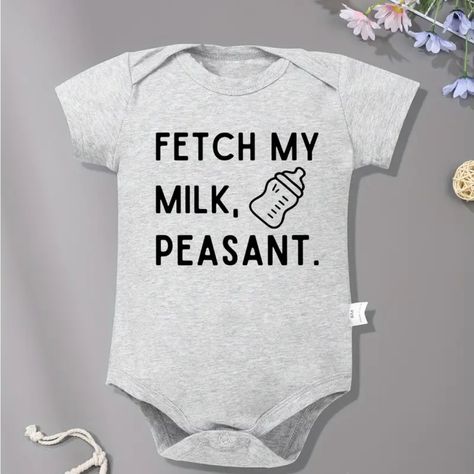 Soft Comfortable Versatile Round Neck Bodysuit For Infants Fetch Me My Milk Peasant, Funny Sarcastic Baby Outfit Nwt Grey And Black Pink Baby Dress, Mother To Be, Cricut Baby, Funny Baby Onesies, Baby T Shirts, Milk Bottle