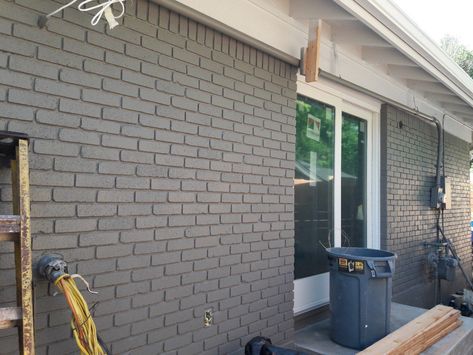 Painted Brick House Exterior Gray, Painted Gray Brick House Exterior, Brick House With White Trim, Gray Painted Brick House, Grey Painted Brick House, Gray Brick House Exterior, Grey Brick House Exterior, Stained Brick Exterior, Bagged Brick