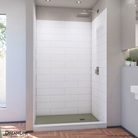 DreamLine DreamStone 42 in. D x 50 in. W x 84 in. H Shower Wall Kit Subway Patterns, Dreamline Shower, Acrylic Shower Base, Shower Wall Kits, Wall Alcove, Aesthetic Color, Shower Surround, White Shower, Timeless Aesthetic