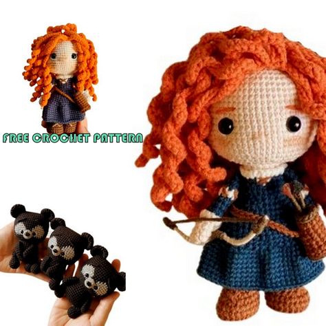 Crochet Merida, Merida Doll, Disney Crochet Patterns, Crochet Princess, Crochet Doll Tutorial, Crochet Disney, Kawaii Crochet, Free Amigurumi Patterns, Crochet Fashion Patterns