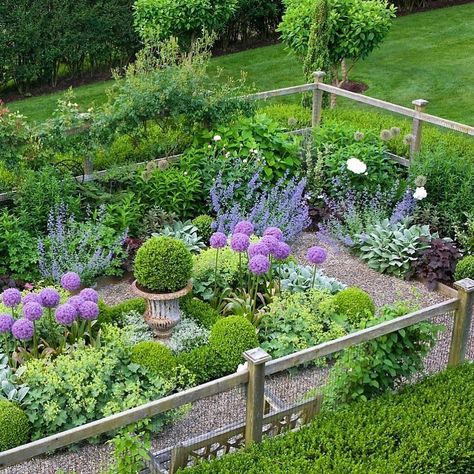 Debby: Botanica Trading on Instagram: “ORNAMENTAL HERB GARDEN, An extremely charming fenced herb garden is elevated to stunning with the addition of striking alliums and centered…” Different Types Of Plants, Pocket Garden, Herb Garden Design, Country Gardens, Potager Garden, Cottage Garden Design, Purple Garden, Cottage Gardens, Garden Architecture