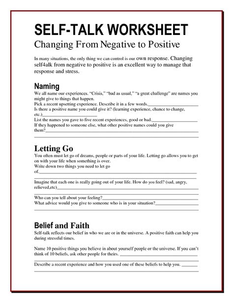 Self Talk Worksheet, Anger Worksheets, Negative To Positive, Health Worksheets, Self Esteem Worksheets, Info Board, Mental Health Counseling, Activities Worksheet, Therapeutic Activities