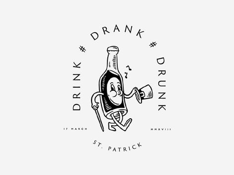 Drink # Drank # Drunk by VORONOI on Dribbble Drink Drank Drunk, Retro Graphic Design, Drinks Logo, Daily Ui, Unique Logo Design, Retro Logos, Retro Cartoons, Mascot Design, Retro Illustration