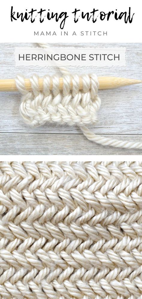 Kitting Ideas, Herringbone Stitch Knitting, Easy Bag, Knitting Basics, Herringbone Stitch, Pola Gelang, Learn How To Knit, How To Knit, Knit Stitch Patterns