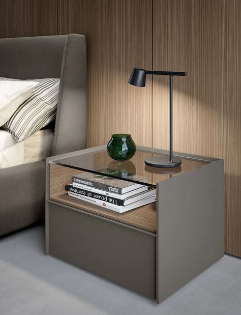 Melamine-faced chipboard bedside table with drawers STREAM by Adok_5 Material Combination Design, Bed Models Ideas, Bed Side Tables Ideas, Bed Design With Side Table, Bed Side Table Ideas, Side Table Decorations, Bedside Ideas, Side Tables Bedroom Modern, Night Stand Ideas