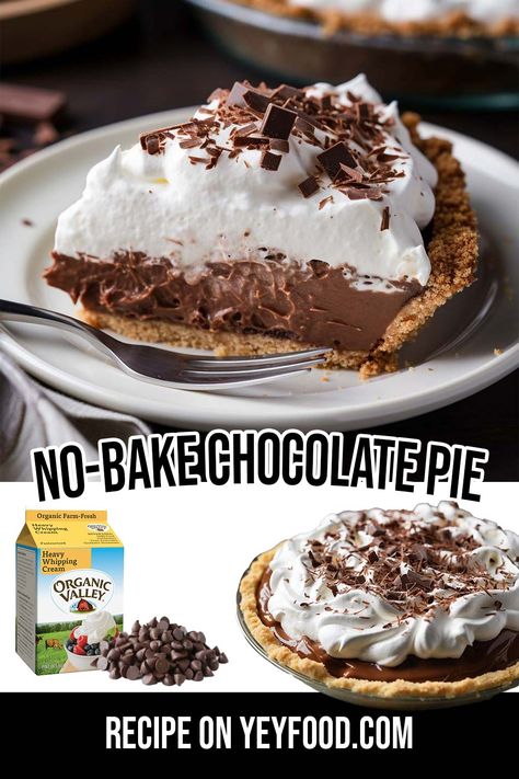 Yeyfood.com: Recipes, cooking tips, and kitchen hacks for home cooks of all levels Chocolate Whipped Pie, Hot Cocoa No Bake Pie, Easy Chocolate Pie No Bake, No Bake Chocolate Pie With Graham Cracker Crust, Chocolate Icebox Pie, Frozen Chocolate Pie, Chocolate Cream Pie Easy, No Bake Chocolate Pie, Chocolate Pudding Pie Recipe