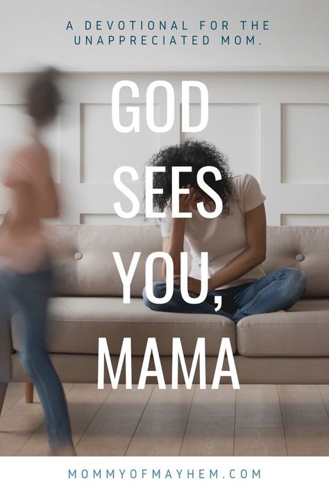 As moms, we can often feel like no one sees or understands just how much we do! This devotional is for the under-appreciated mom. God sees you. Prayers For Tired Moms, Unappreciated Mom And Wife, Motherhood Bible Study, Mom Feeling Unappreciated Quotes, Mom Bible Study Group, Daily Devotional For Moms, Mom Devotional Bible Studies, Devotions For Moms, Bible Study For Mothers