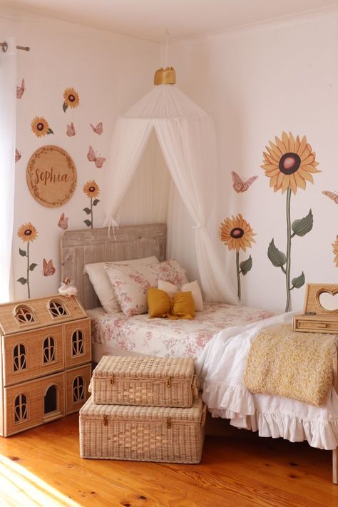 Yellow Kids Bedroom, Yellow Girls Bedroom, Yellow Kids Rooms, Toddler Bedroom Girl, Floral Wall Decals, Butterfly Wall Decals, Toddler Girl Room, Kids Bedroom Inspiration, Yellow Room