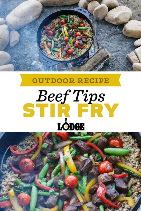 Korean Stir Fry, Camping Hack, Wok Cooking, Dutch Oven Cooking, Easy Camping Meals, Beef Tips, Campfire Food, Feed A Crowd, Campfire Cooking