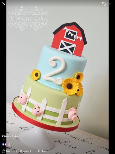 Farm Theme Birthday Cake, Farm Cakes, Zoo Cake, Theme Birthday Cake, Farm Theme Birthday, Farm Cake, Cookie Pie, Farm Theme, Theme Birthday