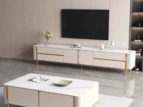 Centre Table Design Luxury, White And Gold Sofa, White And Gold Coffee Table, Minimalistic Coffee Table, Modern Centre Table Designs, Luxurious Bedrooms Interior, Mdf Shelves, Bedrooms Interior, Centre Tables