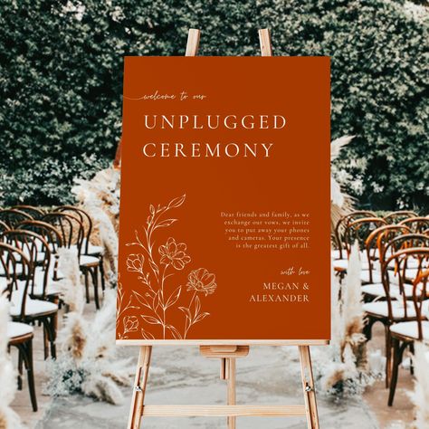 "Do you want to have an unplugged wedding? This fall, we've got the perfect solution - our Fall Unplugged Ceremony Sign! With its rustic and modern design, this sign is perfect for any autumn wedding. Plus, it's easy to customize with your own text or photos. So put away those chargers and plugs, and join us for a truly unplugged ceremony! ✨ ABOUT THIS PRODUCT You will receive editable, digital Canva templates. No physical items will be sent. Quickly and easily personalize the templates with your information, and then download and print! All you need is a free Canva account to edit.  ✨ WHAT SIZE TEMPLATES ARE INCLUDED? 24x18\", 36x24\", A1, A2 💍 Unlimited edits & downloads!💍 👉 If the set doesn't include a template or size that you want, drop me a message! I'd love to see if I can make i Fall Ceremony Decor, Fall Wedding Signs, Fall Ceremony Decorations, Fall Wedding Sign, Wedding Crossword Puzzle, Wedding Ceremony Sign, Fall Ceremony, Unplugged Ceremony Sign, Fall Wedding Ceremony