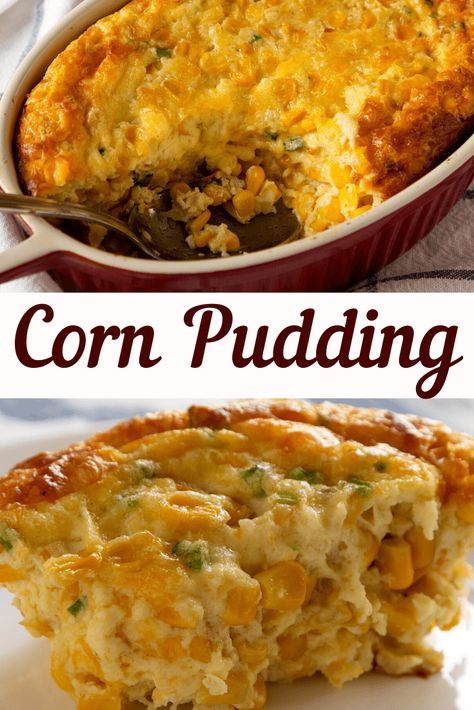 Creamy Corn Pudding Recipe, Creamy Corn Pudding, Corn Pudding Recipe, Thanksgiving Menu Recipes, Corn Recipes Side Dishes, Spicy Corn, Corn Dishes, Corn Pudding, Creamy Corn