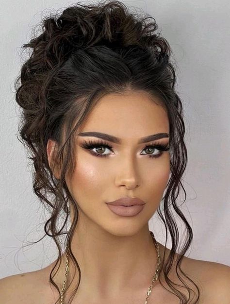 Prom Dress For Dark Hair, Nails To Wear With Black Dress, Messy Bun Front View, Elegant Messy Bun Tutorial, Greek Inspired Hairstyles, Rihanna Updo, New Year Hairstyle Short Hair, Curly Elegant Hairstyles, Bridal Updos For Long Hair