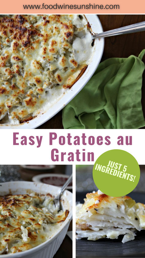 Make this Easy Potatoes au Gratin for your next holiday gathering, or on any day! With just 5 ingredients, this easy recipe is the perfect side dish. Easy Potatoes Au Gratin, Potatoes Au Gratin Recipe, Au Gratin Potatoes Easy, Easy Potatoes, Vegetarian Chile, Au Gratin Potato Recipes, Au Gratin Recipes, Potatoes Au Gratin, Make Ahead Lunches