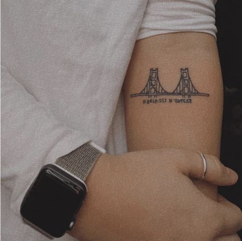 Bay Bridge Tattoo, Bridge Over Troubled Water Tattoo, San Francisco Bridge Tattoo, Sf Bridge Tattoo, Mackinac Bridge Tattoo, Golden Gate Bridge Tattoo, Bridge Tattoo, Water Tattoo, Mackinac Bridge