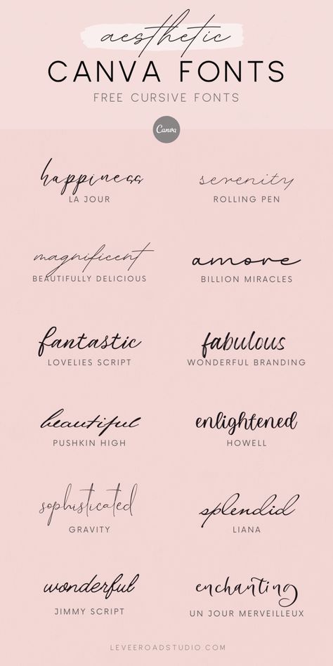 Add a chic and stylish touch to your designs with Canva's collection of free cursive fonts. From sophisticated invitations to trendy branding materials, these fonts are perfect for making a statement. Check out our guide to using these fonts effectively in your designs. Get more font alphabets, Canva font collections, calligraphy fonts alphabets, easy to write fonts, best fonts and calligraphy ideas, wedding fonts, and lettering fonts at leveeroadstudio.com! Journal Writing Fonts, Canva Calligraphy Fonts Name, Stylish Fonts Alphabet Letters, Canva Teacher Fonts, Cursive Canva Fonts, Canva Wedding Fonts, Canva Aesthetic Font, Fonts For Canva, Trendy Branding