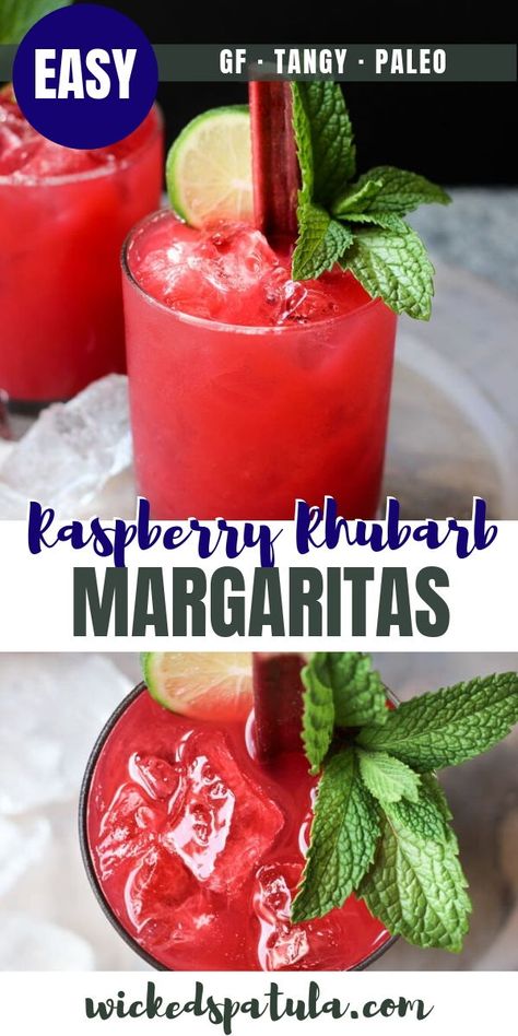 Raspberry Rhubarb Margaritas - These Raspberry Rhubarb Margaritas are perfect for spring or to cool down on a warm day. #wickedspatula #margaritas #paleo #raspberry #rhubarb Paleo Margarita, Rhubarb Margarita, Paleo Mexican Recipes, Paleo Appetizer Recipes, Paleo Comfort Food, Gluten Free Recipes Appetizers, Gluten Free Diet Recipes, Gluten Free Drinks, Raspberry Rhubarb