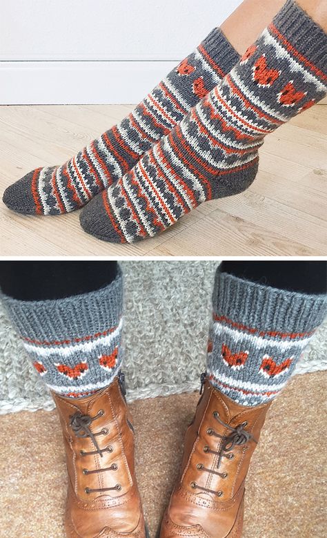 Fair Isle Sock Knitting Patterns, Fox Socks Knitting Pattern, Fair Isle Socks Pattern Free Knitting, Fox Knitting Pattern Free, Fair Isle Socks Pattern, Socks Knitting Pattern Free, Knit Socks Pattern Free, Fox Knitting Pattern, Fox Free Pattern