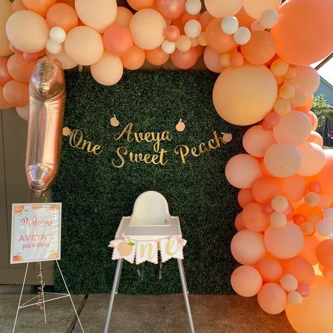 Great for a first birthday, or any birthday of a sweet one. Party at your door has all of your custom party decor needs! One Sweet Peach Birthday, Sweet One Party, Peach First Birthday, One Sweet Peach, Peach Birthday, First Birthday Banner, Peach Party, First Birthday Banners, Sweet Peach