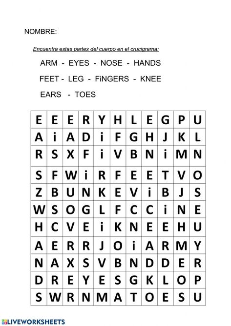 Body Parts For Kids, English Games, Spanish Activities, Word Searches, Grammar Lessons, English As A Second Language (esl), English As A Second Language, Word Puzzles, Learning English