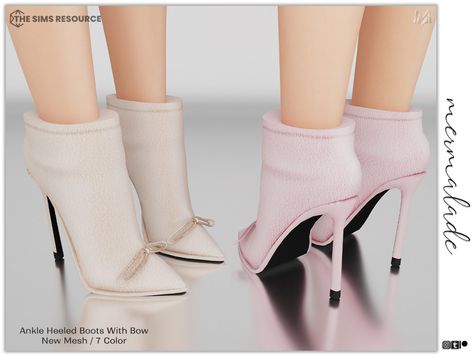 The Sims Resource - Ankle Heeled Boots With Bow S146 Sims 4 Ankle Boots, High Neck Sleeveless Top, Vip Dress, Cc Shoes, Cc Clothes, Sims 4 Cc Shoes, Sims 4 Teen, Faux Leather Top, Leopard Print Shirt