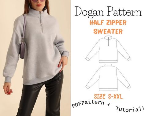 Half Zıpper Sweater (Unisex) Half Zipper : S-XXL -Zip up sweater-Instant Download - Easy Digital PDF - Crew Neck Sweater A4-A0-Letter Pullover Sewing Pattern, Sweater Sewing Pattern, Half Zipper Sweater, Sewing Clothes Women, Quarter Zip Hoodie, Zipper Sweater, Hoodie Pattern, Zippered Sweater, Easy Sewing Patterns