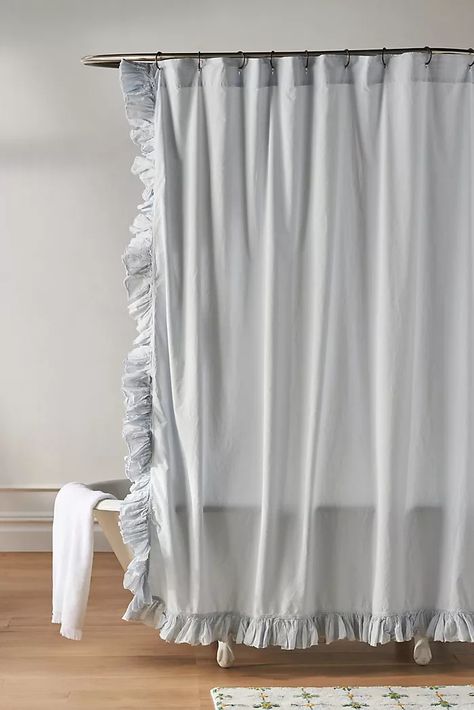 Unique, Modern & Boho Shower Curtains | AnthroLiving Shower Curtain For Bathtub, Painting Shower Curtain, Shower Curtain Vintage, Anthropology Shower Curtain, Blue Shower Curtain Ideas, Grandma Bathroom, Farmhouse Bathroom Shower Curtain, Bathroom Curtain Ideas, French Country Shower Curtain