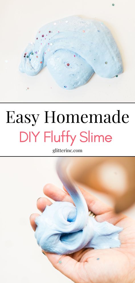 This homemade slime recipe is perfect for kids! It's a fun and fluffy craft, with fluffy cloud slime that's easy to make. Using fluffy slime ingredients like slime with shaving cream, it’s the best kids craft. Learn how to make slime with this easy slime recipe and start making fluffy slime today! Slime Without Baking Soda, Fluffy Slime Recipe Shaving Cream, Non Sticky Slime Recipe Easy, Easy Slime Recipe 2 Ingredients, Best Slime Recipe Ever, Puffy Slime Recipe, Cloud Slime Recipe, Ingredients To Make Slime, Fluffy Cloud Slime