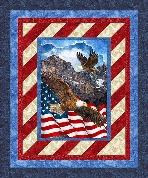 Stripe Quilt Pattern, Eagle Quilt, American Flag Quilt, Patriotic Projects, Panel Quilt Patterns, Fabric Panel Quilts, Flag Quilt, Patriotic Quilts, Striped Quilt