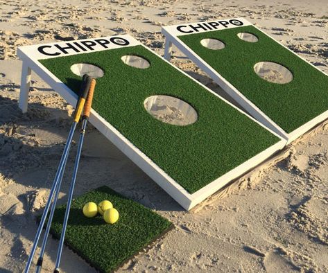 Chippo the viral new golf game for beach, backyard, tailgate, office and clubhouse - a patented, mind-blowing mash-up of golf and traditional backyard games! We’ve combined the old fashioned, beer-slugging, tailgate-dominating, sunshine-basking goodness of games like cornhole with the gentlemanly, giddiness-inducing, side-betting beauty of golf. Traditional Backyard, Classic Backyard, Beanbag Toss, Golf Games, Golf Clubhouse, Bean Bag Toss, Backyard Games, Cornhole Set, Mini Golf