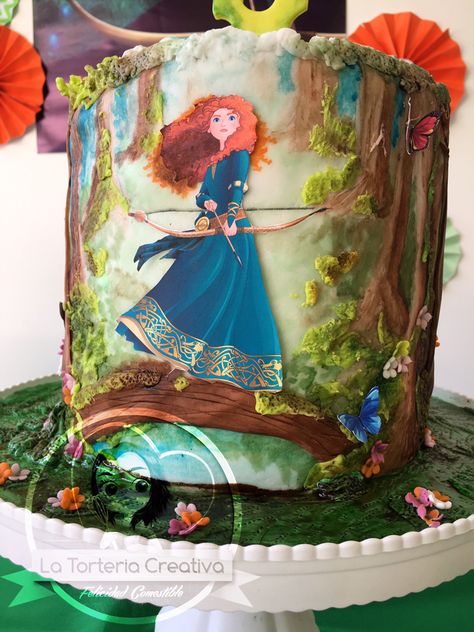 Disney Characters Cake, Painting Disney Characters, Brave Birthday Cakes, Merida Cake, Merida Birthday Party, Brave Cakes, Painted Fondant, Brave Birthday Party, Barbie Dress Cake