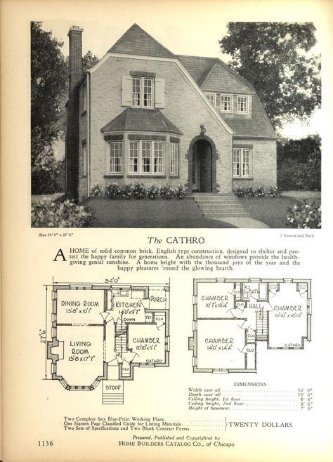 Home Builders Catalog: plans of all types of small homes : 1928 Home Builders Catalog Co. : Free Download, Borrow, and Streaming : Internet Archive Tudor Homes, Vintage Floor Plans, Vintage Houses, Vintage Homes, 1920s House, Vintage House Plans, English Tudor, Vintage Architecture, Tudor Style