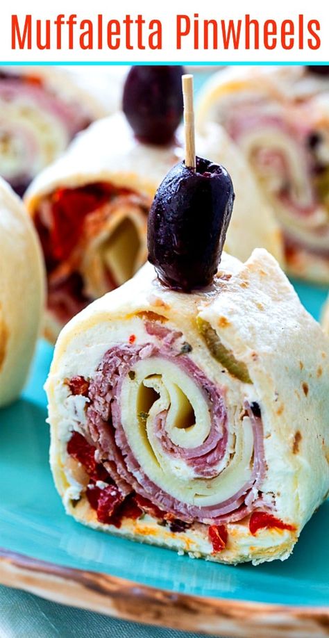 Muffaletta Pinweels make a great appetizer #mardigras Muffaletta Pinwheels, Pinwheels Appetizers, Party Sandwiches, Pinwheel Recipes, Olive Relish, Easy Appetizers, Finger Food Appetizers, Great Appetizers, Chocolate Chip Muffins