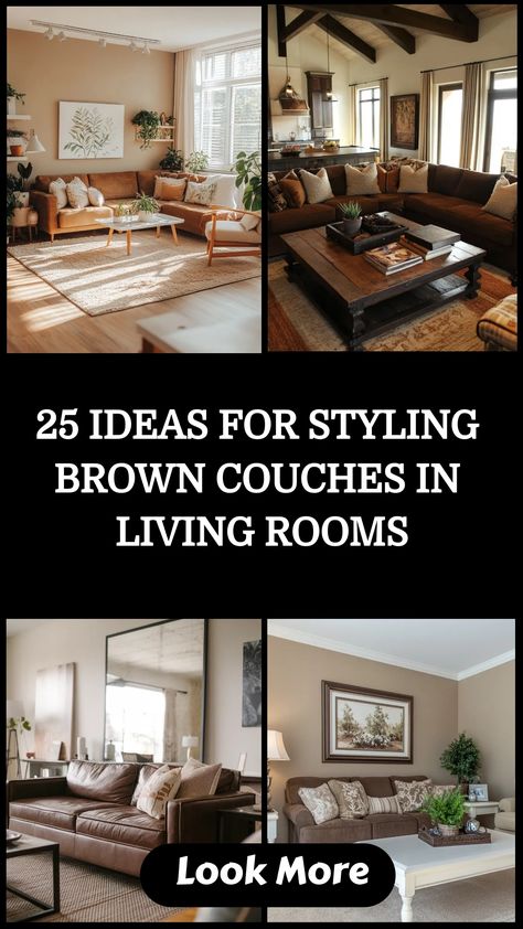 Transform your living room with these stunning brown couch living room ideas. Discover how to style a brown leather couch in your space for a cozy and inviting atmosphere. Elevate the look of your home with these chic and modern brown couches in living room ideas. Explore different decor styles that perfectly complement a brown sofa, making your space feel warm and stylish. From throw pillows to rugs, find inspiration on how to design the perfect living room around your beautiful brown couch. Tan Sofa Decor, Styling Dark Brown Leather Couch, Brown Couches In Living Room, Camel Sofa Living Room Ideas, Sofa Cushions Arrangement, Brown Couch Living Room Ideas, Brown Couches, Chocolate Brown Sofa, Cushion Arrangement