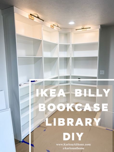 Home Library Diy, Library Diy, In Home Library, Small Home Library, Billy Ikea, Floor To Ceiling Bookshelves, Ikea Built In, Billy Bookcases, Billy Regal