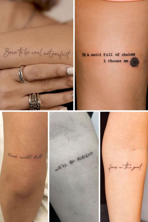 Meaningful Tattoo Quotes + Phrases - Tattoo Glee Minimalist Symbols, Short Quote Tattoos, Tatoos Small, Meaningful Word Tattoos, Motivational Tattoos, Meaningful Wrist Tattoos, Good Tattoo Quotes, Bright Tattoos, Phrase Tattoos