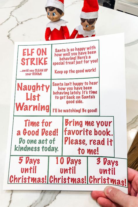 Grab this free elf on the shelf printable notes set today and make your elf on the shelf life easier. These super easy elf on the shelf ideas will make late nights or forgetful mornings easy. #elfontheshelf #elfontheshelfprintables #freeelfontheshelf #easyelfontheshelf Elf On Shelf Notes, Elf On The Shelf Notes, Elf Printables, Elf Notes, Elf Games, Printable Props, Skip To My Lou, Elf Kit, Awesome Elf On The Shelf Ideas