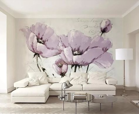 Frühling Wallpaper, Abstract Poppies, Floral Wall Mural, Watercolor Floral Wallpaper, Adhesive Wall Art, Purple Flowers Wallpaper, Purple Poppies, Wall Mural Wallpaper, Spring Wallpaper