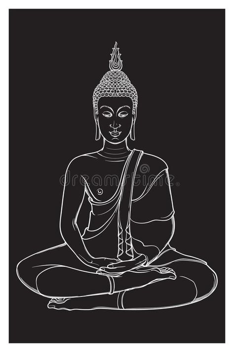 Buddha Sitting And Meditating In The Single Lotus Position. Intricate Hand Drawing Isolated On Black Background. Tattoo Stock Vector - Illustration of deity, culture: 115569336 Buddha Side Face, Black Background Tattoo, Background Tattoo, Buddha Drawing, Buddha Tattoo Design, Thai Buddha, Buddha Art Painting, Buddha Tattoo, Bear Tattoos