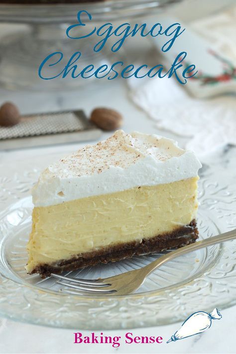 Classic Christmas Dessert, Eggnog Cheesecake Recipe, Eggnog Recipes, Whipped Cream Topping, Eggnog Cheesecake, Cheesecake Pan, Gingersnap Crust, Eggnog Recipe, Cheesecake Desserts