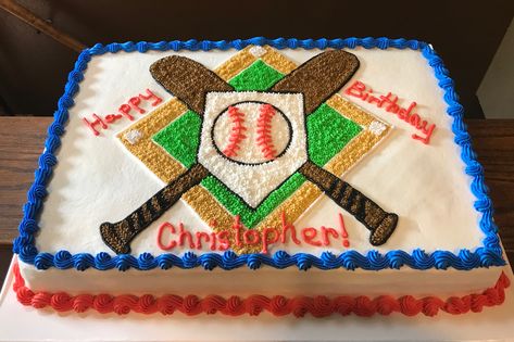 Sheet Cake Baseball Theme, Baseball Themed Sheet Cake, Baseball Birthday Cake Ideas, Baseball Themed First Birthday Cake, Baseball Sheet Cake Ideas, Chocolate Baseball Cake, Baseball Birthday Cakes For Boys, Baseball Cakes For Boys, Baseball Theme Birthday Cake