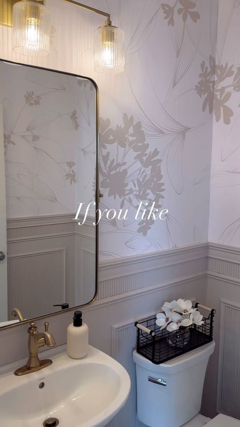 Small Powder room Inspiration ✨ I’ve gotten a few more questions about my chair railing that I wanted to make a permanent post on my feed… | Instagram Powder Room Chair Rail, Bathroom Remake, Powder Room Inspiration, Panelling Wallpaper, Chair Railing, Small Powder Room, Pole Wrap, About Me Questions, Chair Rail