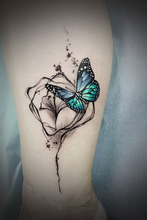 Blue And White Butterfly Tattoo, Blue Butterfly Neck Tattoo, Morphing Butterfly Tattoo, Blue And Green Butterfly Tattoo, Blue Butterfly Tattoo Designs, Light Blue Butterfly Tattoo, Gray Butterfly Tattoo, Teal Butterfly Tattoo, Black And Blue Butterfly Tattoo